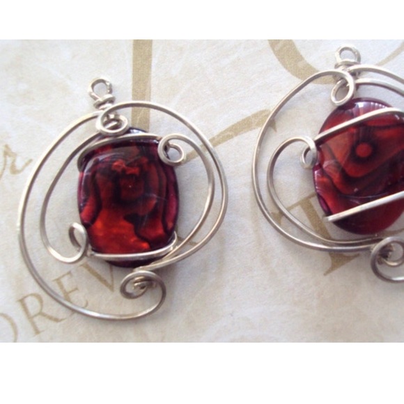 Handcrafted Red Paua Shell in Sterling silver wire wrap NWTS